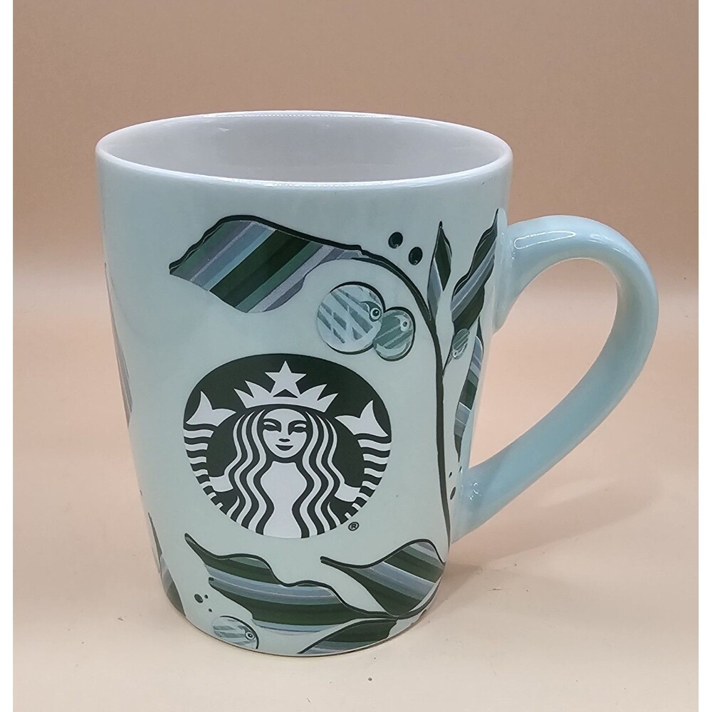 Starbucks Mint Green Floral Design With Mermaid Coffee Tea Cup/Mug 10oz 2021